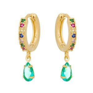 18k Gold Plated Huggie Hoop Earring with Cubic Zirconia and Crystal